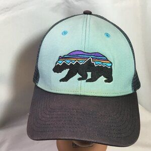 Patagonia Fitz Roy Bear Hat Snapback Blue Teal Trucker Cap Mesh Faded